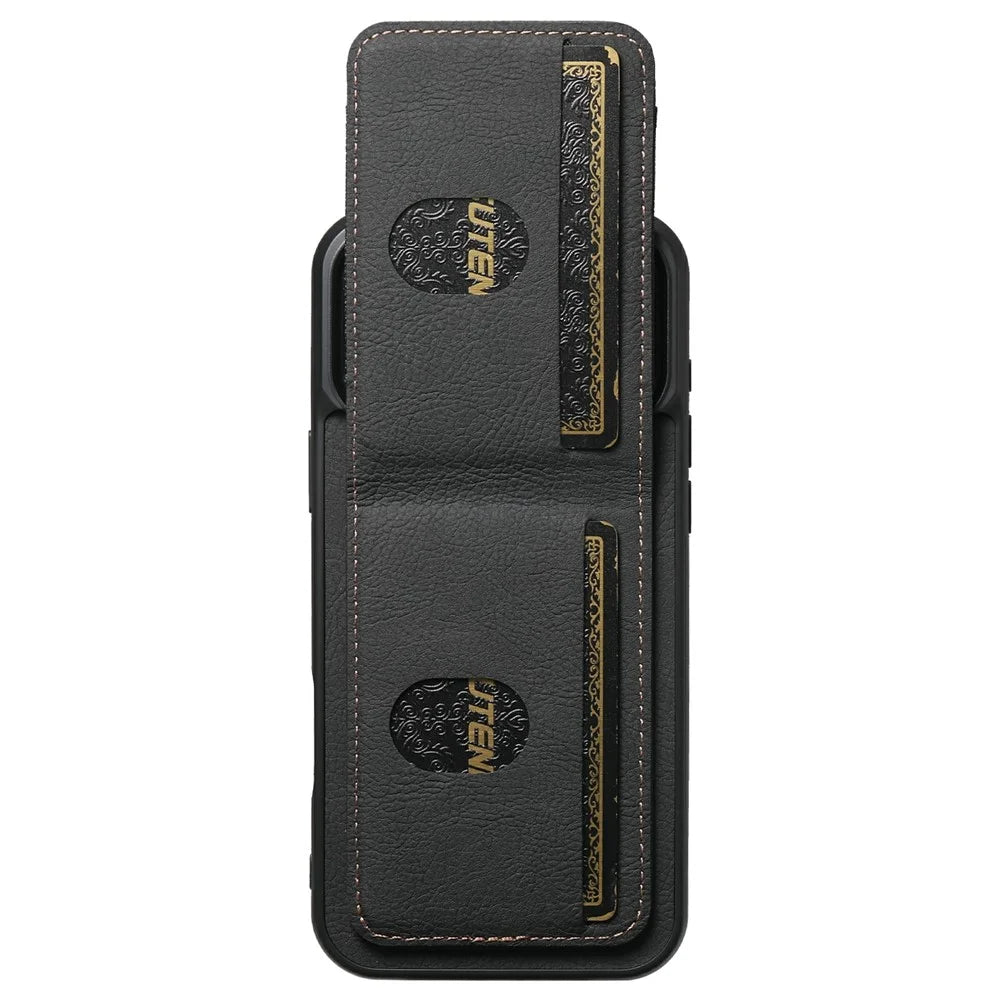 SUTENI H03 For iPhone 17 Pro Case Card Holder Kickstand Litchi Texture Leather + TPU Phone Cover - Black - 4