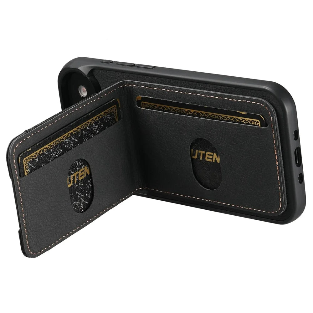 SUTENI H03 For iPhone Air Case Card Holder Kickstand Litchi Texture Leather + TPU Phone Cover - Black - 2