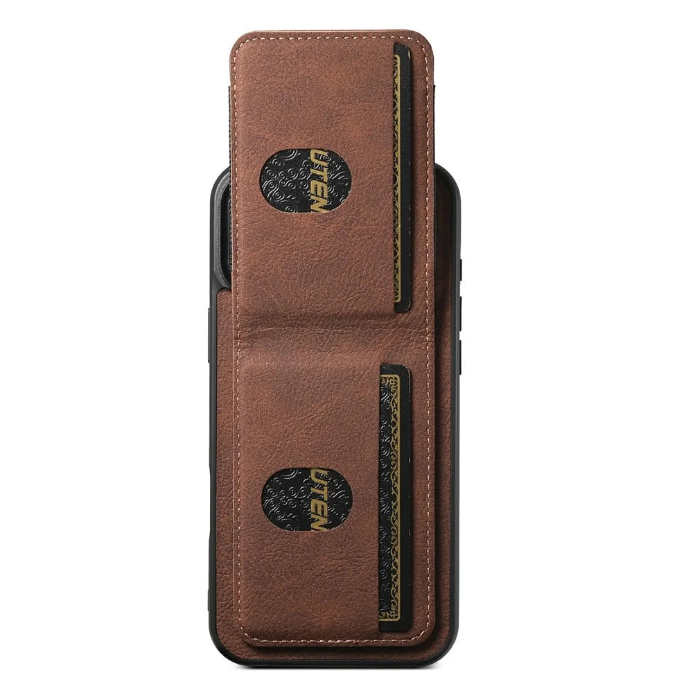 SUTENI H03 For iPhone 17 Case Card Holder Kickstand Litchi Texture Leather + TPU Phone Cover - Brown - 3