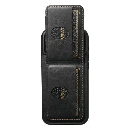 SUTENI H03 For iPhone 17 Pro Max Case Card Holder Waxy Texture Leather + TPU Phone Cover - Black - 2