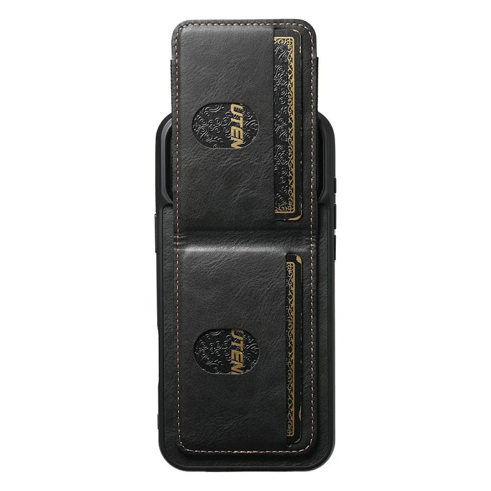 SUTENI H03 For iPhone 17 Pro Max Case Card Holder Waxy Texture Leather + TPU Phone Cover - Black - 2