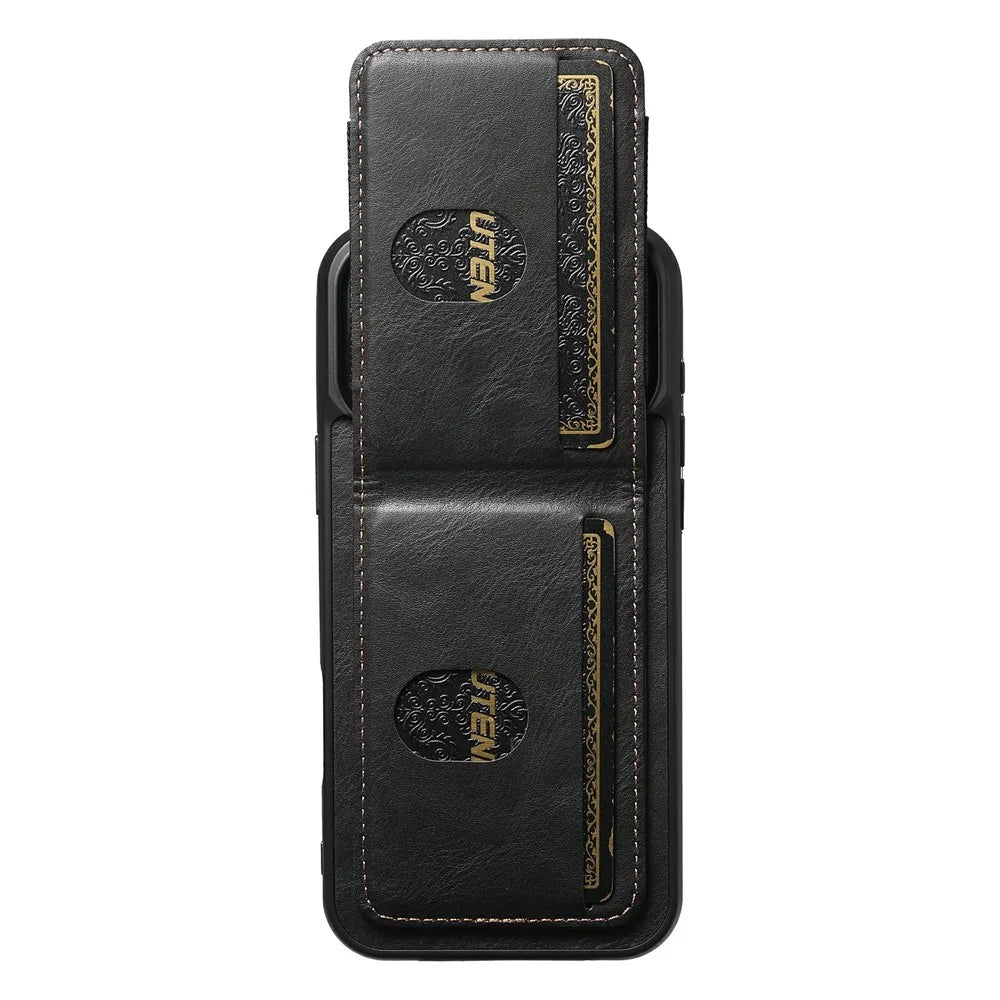 SUTENI H03 For iPhone 17 Pro Case Card Holder Waxy Texture Leather + TPU Phone Cover - Black - 2
