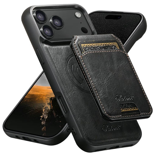 SUTENI H15 For iPhone 17 Pro Max Case Compatible with MagSafe Detachable Card Holder Phone Cover - Black - 1