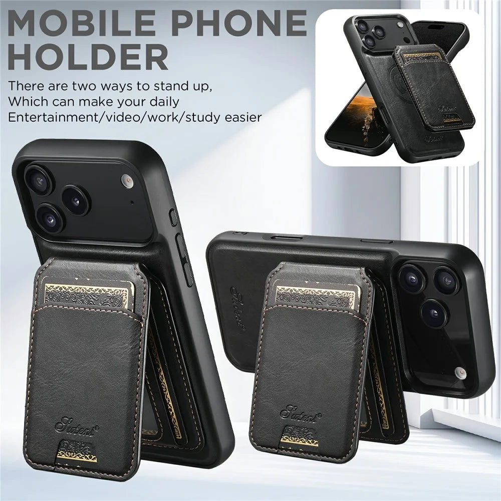SUTENI H15 For iPhone 17 Pro Max Case Compatible with MagSafe Detachable Card Holder Phone Cover - Black - 6