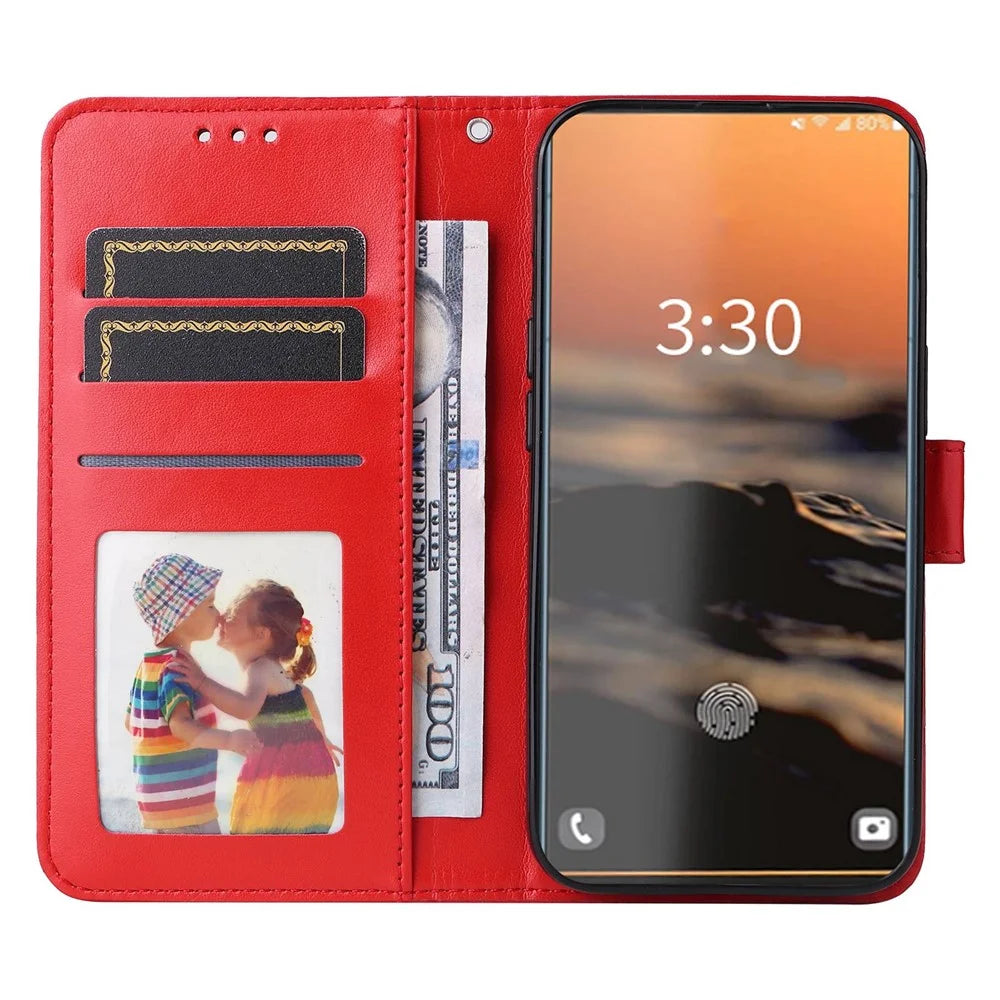 For Samsung Galaxy S23 Ultra Sunflower Imprinted PU Leather Anti-scratch Phone Case Foldable Stand Flip Wallet Cover with Hand Strap - Red - 2