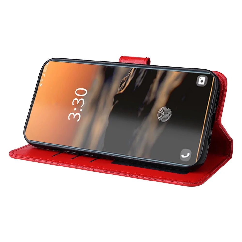For Samsung Galaxy S23 Ultra Sunflower Imprinted PU Leather Anti-scratch Phone Case Foldable Stand Flip Wallet Cover with Hand Strap - Red - 4