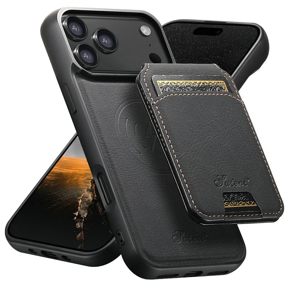 SUTENI H16 For iPhone 17 Pro Max Case Compatible with MagSafe Kickstand Phone Cover Detachable Card Holder - Black - 1