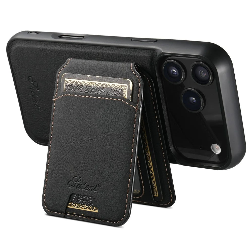 SUTENI H16 For iPhone 17 Pro Max Case Compatible with MagSafe Kickstand Phone Cover Detachable Card Holder - Black - 4