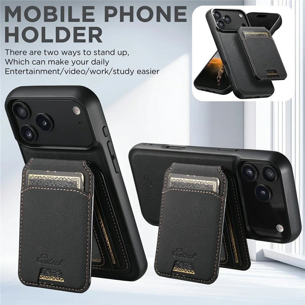 SUTENI H16 For iPhone 17 Pro Max Case Compatible with MagSafe Kickstand Phone Cover Detachable Card Holder - Black - 5