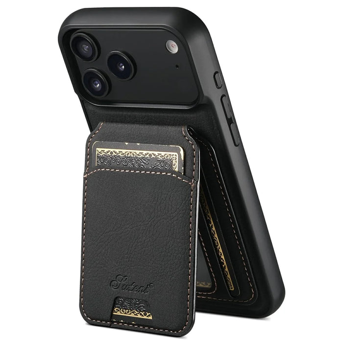 SUTENI H16 For iPhone 17 Pro Case Compatible with MagSafe Kickstand Phone Cover Detachable Card Holder - Black - 3