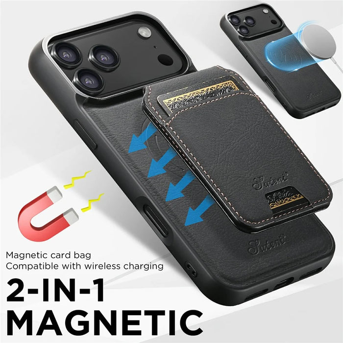 SUTENI H16 For iPhone 17 Pro Case Compatible with MagSafe Kickstand Phone Cover Detachable Card Holder - Black - 6