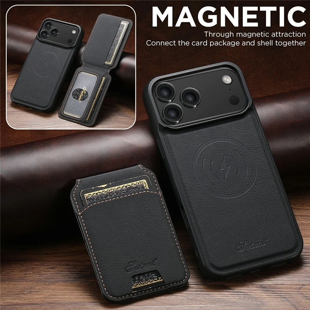 SUTENI H16 For iPhone 17 Pro Case Compatible with MagSafe Kickstand Phone Cover Detachable Card Holder - Black - 7