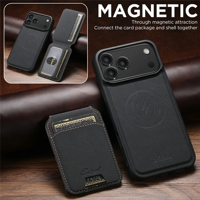 SUTENI H16 For iPhone 17 Pro Case Compatible with MagSafe Kickstand Phone Cover Detachable Card Holder - Black - 7