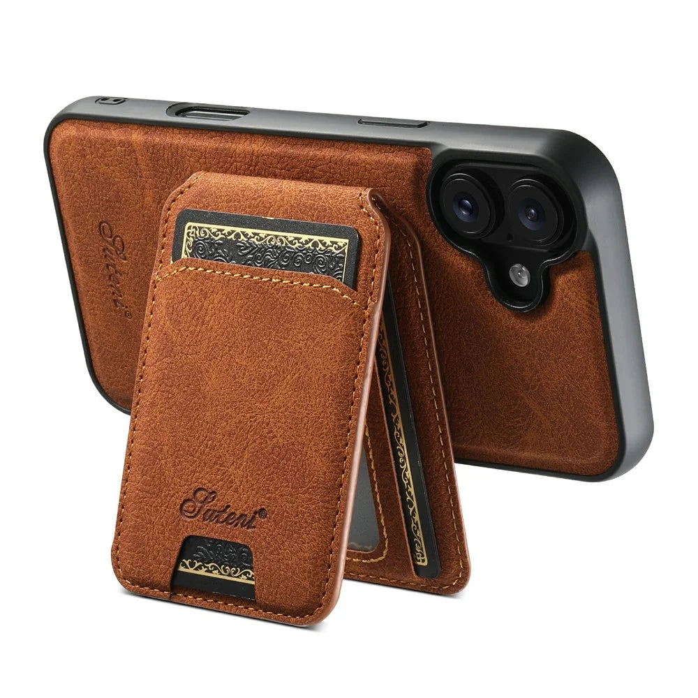 SUTENI H16 For iPhone 17 Case Compatible with MagSafe Kickstand Phone Cover Detachable Card Holder - Khaki - 2