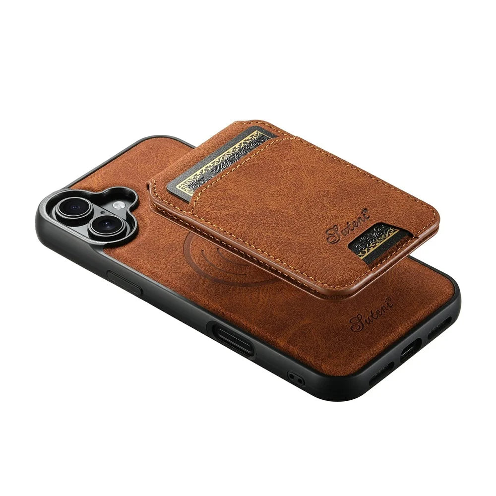 SUTENI H16 For iPhone 17 Case Compatible with MagSafe Kickstand Phone Cover Detachable Card Holder - Khaki - 4