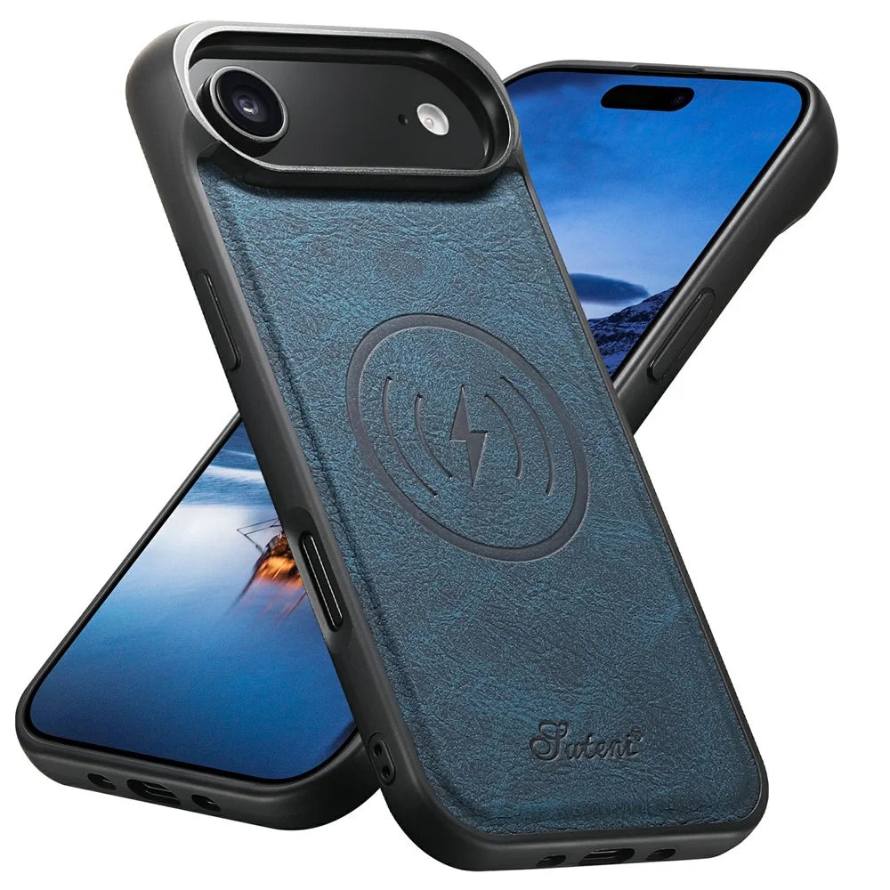 SUTENI H17 For iPhone Air Magnetic Case Card Slots Leather + TPU Kickstand Phone Cover - Blue - 2
