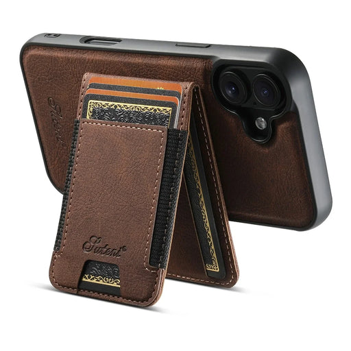 SUTENI H17 For iPhone 17 Magnetic Case Card Slots Leather + TPU Kickstand Phone Cover - Brown - 2