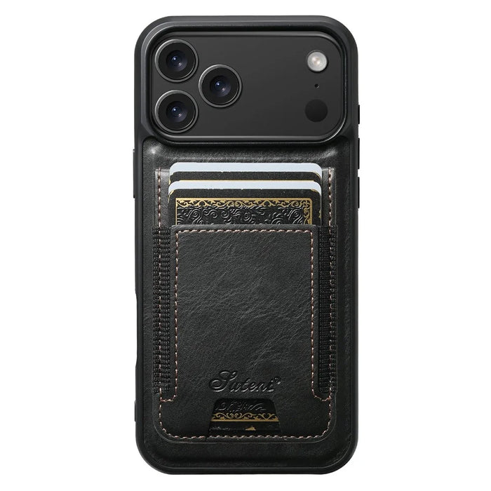 SUTENI For iPhone 17 Pro Max Case Compatible with MagSafe Card Holder Kickstand Phone Cover - Black - 4