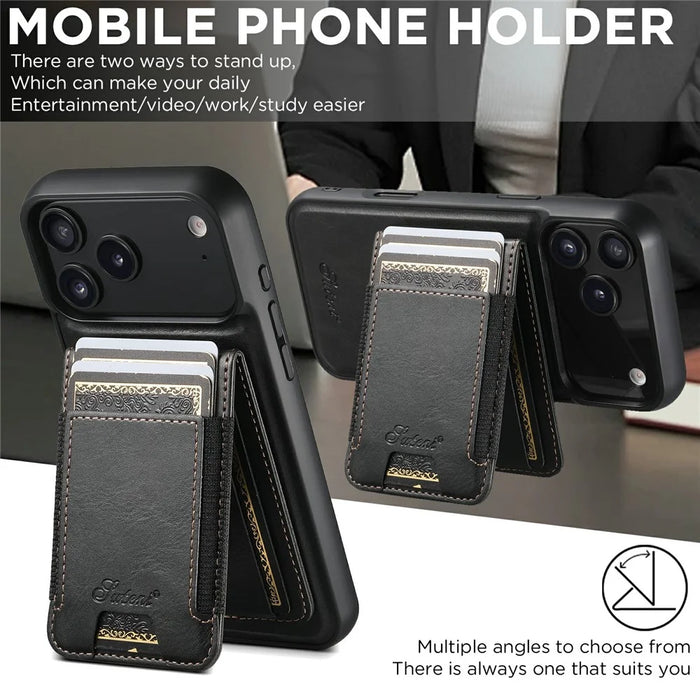 SUTENI For iPhone 17 Pro Max Case Compatible with MagSafe Card Holder Kickstand Phone Cover - Black - 5