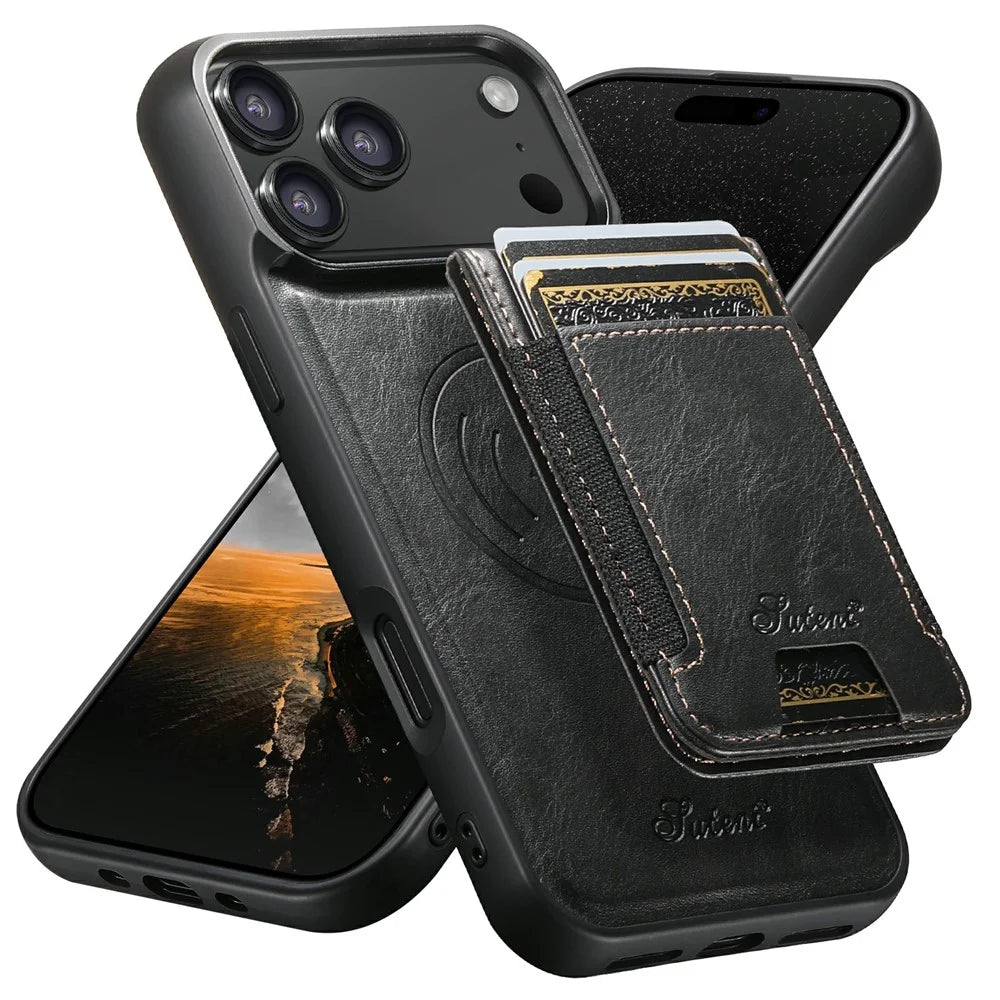 SUTENI For iPhone 17 Pro Case Compatible with MagSafe Card Holder Kickstand Phone Cover - Black - 1