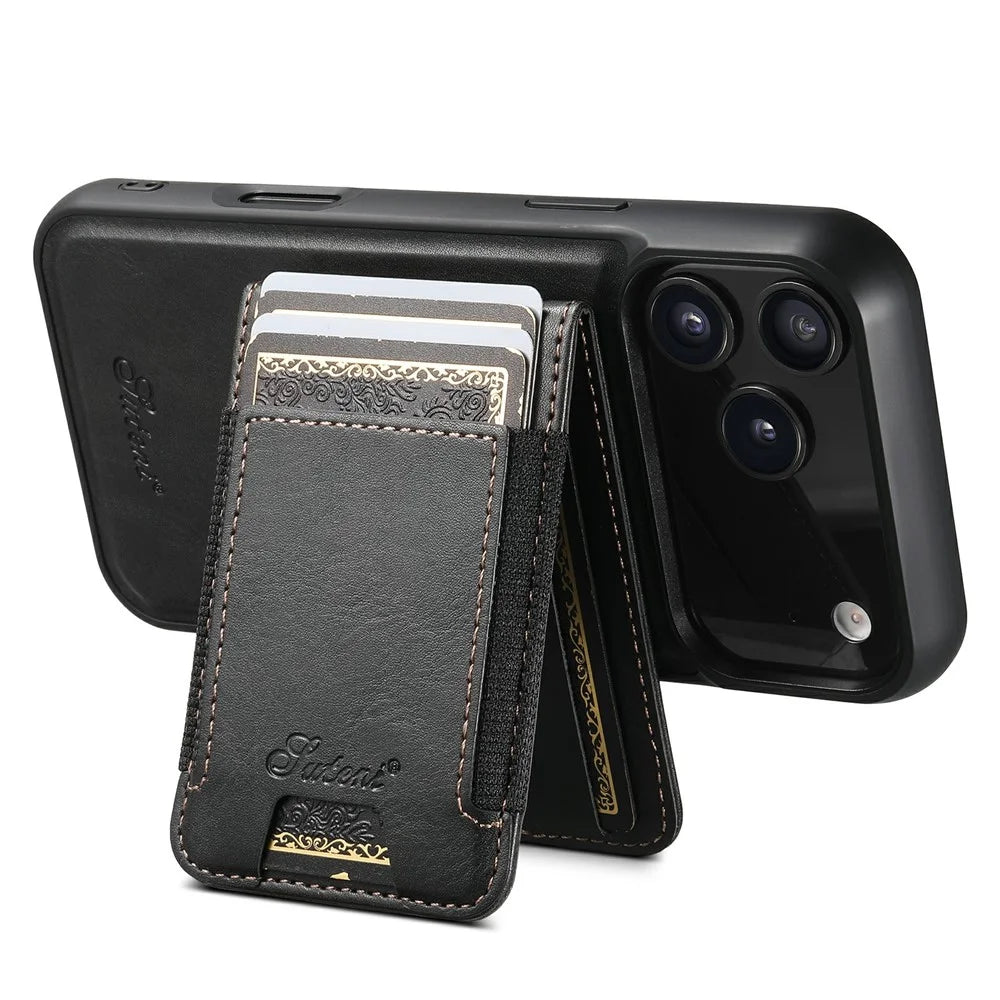 SUTENI For iPhone 17 Pro Case Compatible with MagSafe Card Holder Kickstand Phone Cover - Black - 3