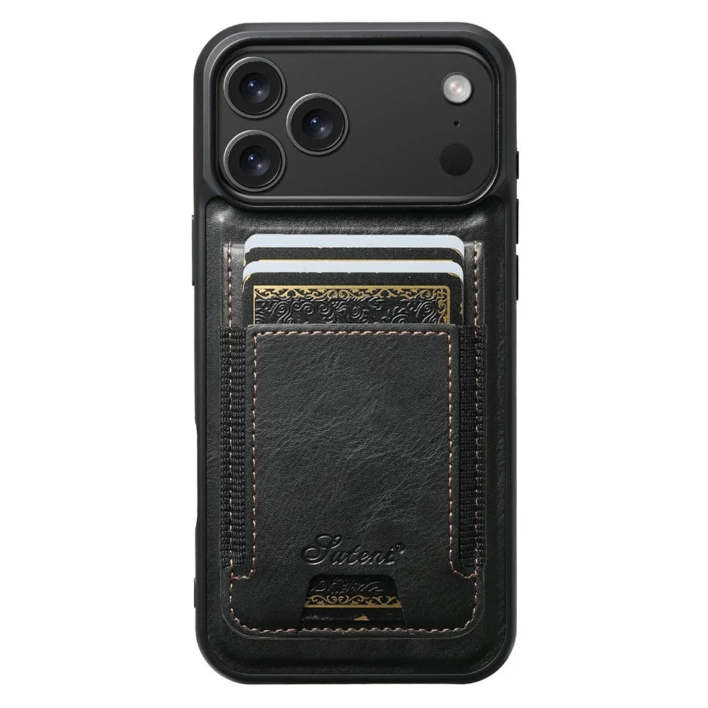 SUTENI For iPhone 17 Pro Case Compatible with MagSafe Card Holder Kickstand Phone Cover - Black - 4