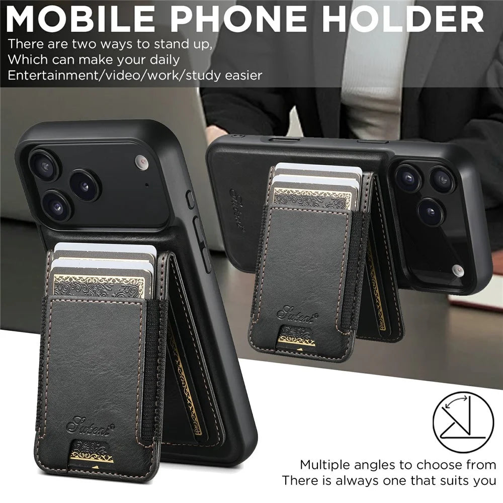 SUTENI For iPhone 17 Pro Case Compatible with MagSafe Card Holder Kickstand Phone Cover - Black - 5