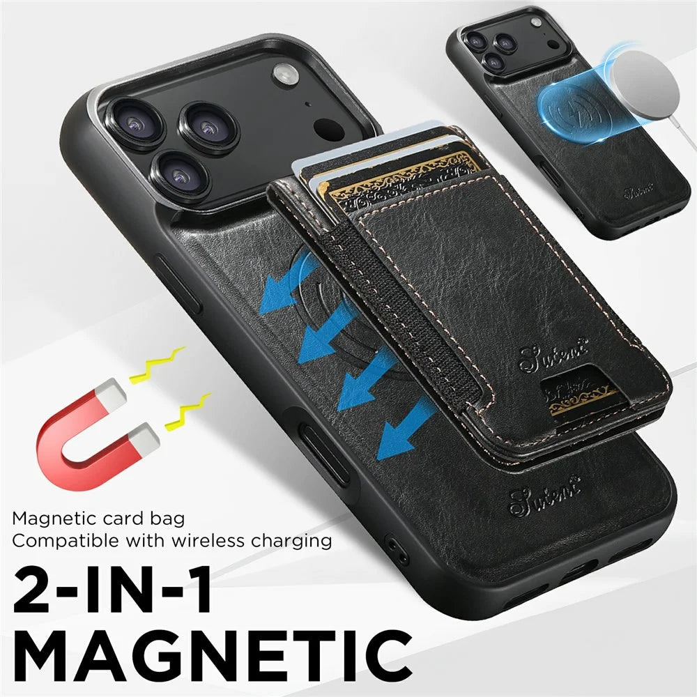 SUTENI For iPhone 17 Pro Case Compatible with MagSafe Card Holder Kickstand Phone Cover - Black - 7