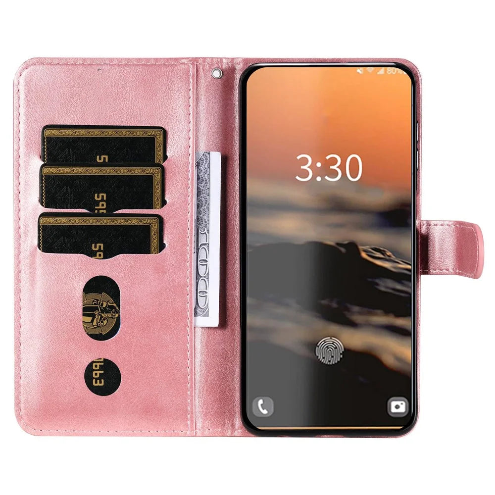 Anti-drop Phone Case For Samsung Galaxy S23 Ultra, PU Leather Calf Texture Magnetic Clasp Wallet Zipper Pocket Stand Cover - Rose Gold - 2
