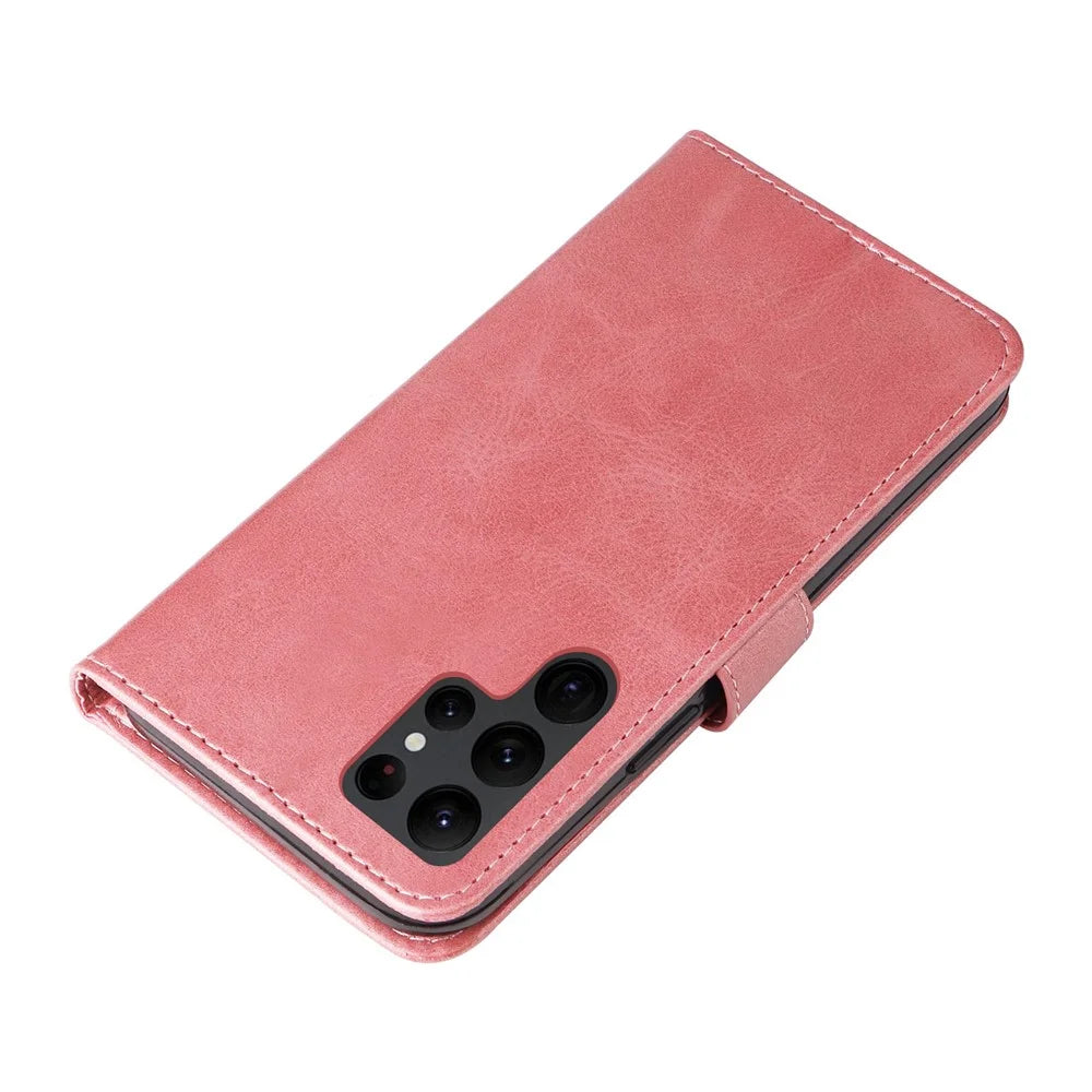 Anti-drop Phone Case For Samsung Galaxy S23 Ultra, PU Leather Calf Texture Magnetic Clasp Wallet Zipper Pocket Stand Cover - Rose Gold - 7