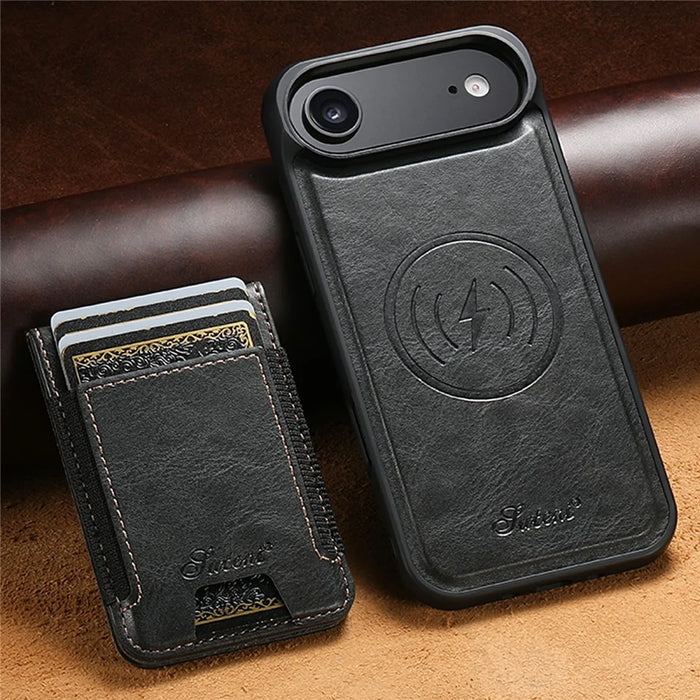 SUTENI For iPhone Air Case Compatible with MagSafe Card Holder Kickstand Phone Cover - Black - 6