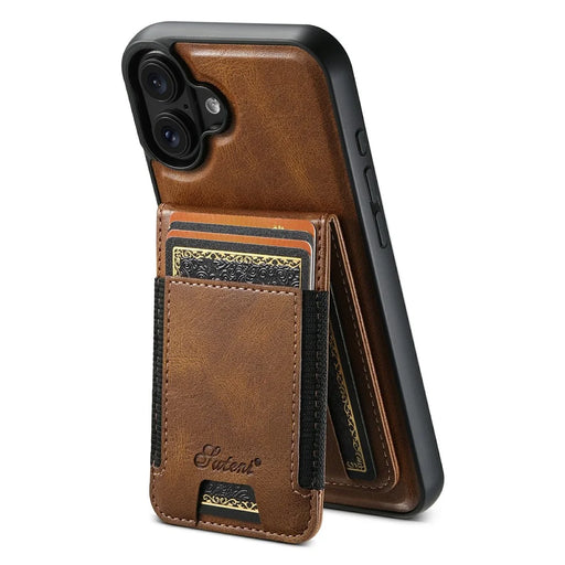 SUTENI For iPhone 17 Case Compatible with MagSafe Card Holder Kickstand Phone Cover - Brown - 1