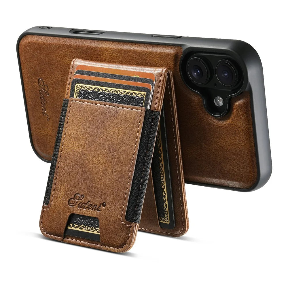 SUTENI For iPhone 17 Case Compatible with MagSafe Card Holder Kickstand Phone Cover - Brown - 2