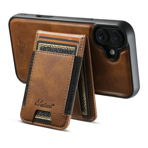 SUTENI For iPhone 17 Case Compatible with MagSafe Card Holder Kickstand Phone Cover - Brown - 2