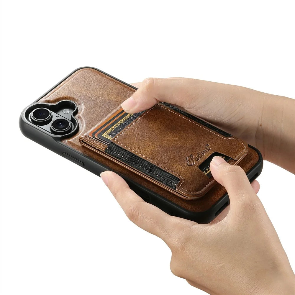 SUTENI For iPhone 17 Case Compatible with MagSafe Card Holder Kickstand Phone Cover - Brown - 5