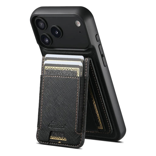 SUTENI H17 For iPhone 17 Pro Max Magnetic Case Cross Texture Leather Phone Back Cover with Detachable Card Bag - Black - 2