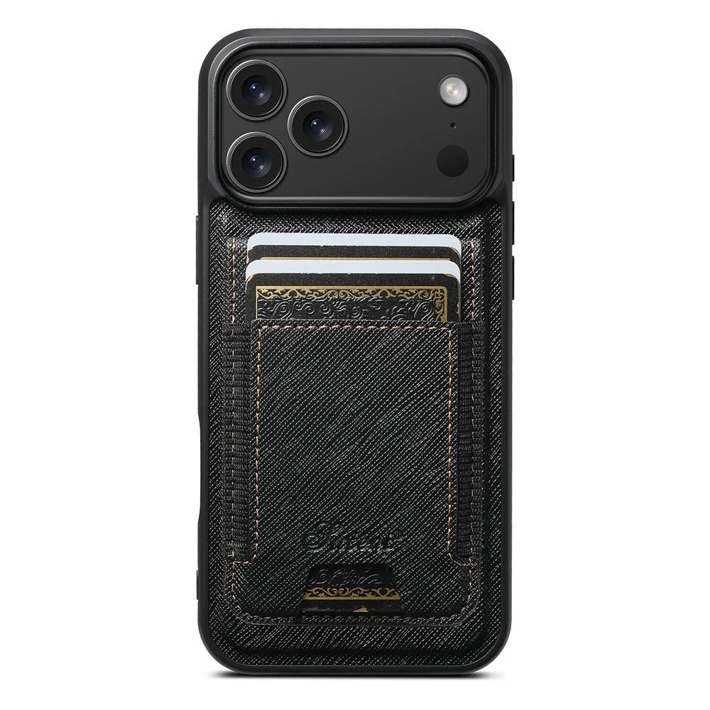 SUTENI H17 For iPhone 17 Pro Max Magnetic Case Cross Texture Leather Phone Back Cover with Detachable Card Bag - Black - 4