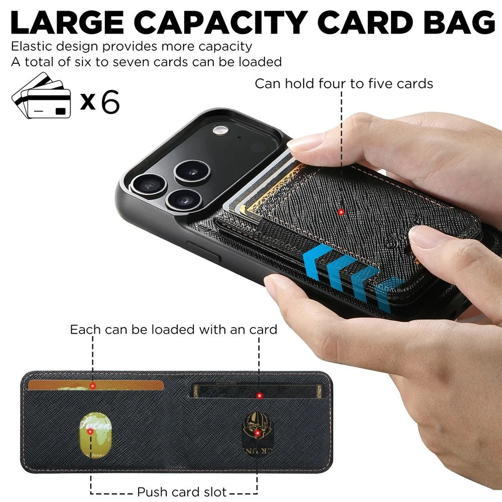 SUTENI H17 For iPhone 17 Pro Max Magnetic Case Cross Texture Leather Phone Back Cover with Detachable Card Bag - Black - 6