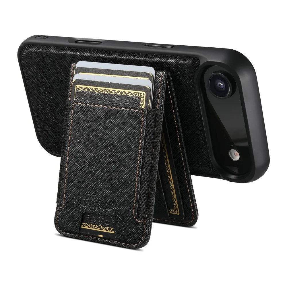 SUTENI H17 For iPhone Air Magnetic Case Cross Texture Leather Phone Back Cover with Detachable Card Bag - Black - 2