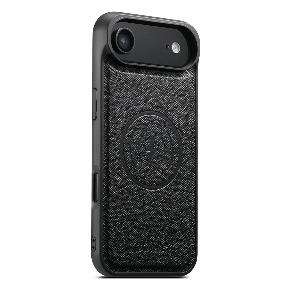 SUTENI H17 For iPhone Air Magnetic Case Cross Texture Leather Phone Back Cover with Detachable Card Bag - Black - 5
