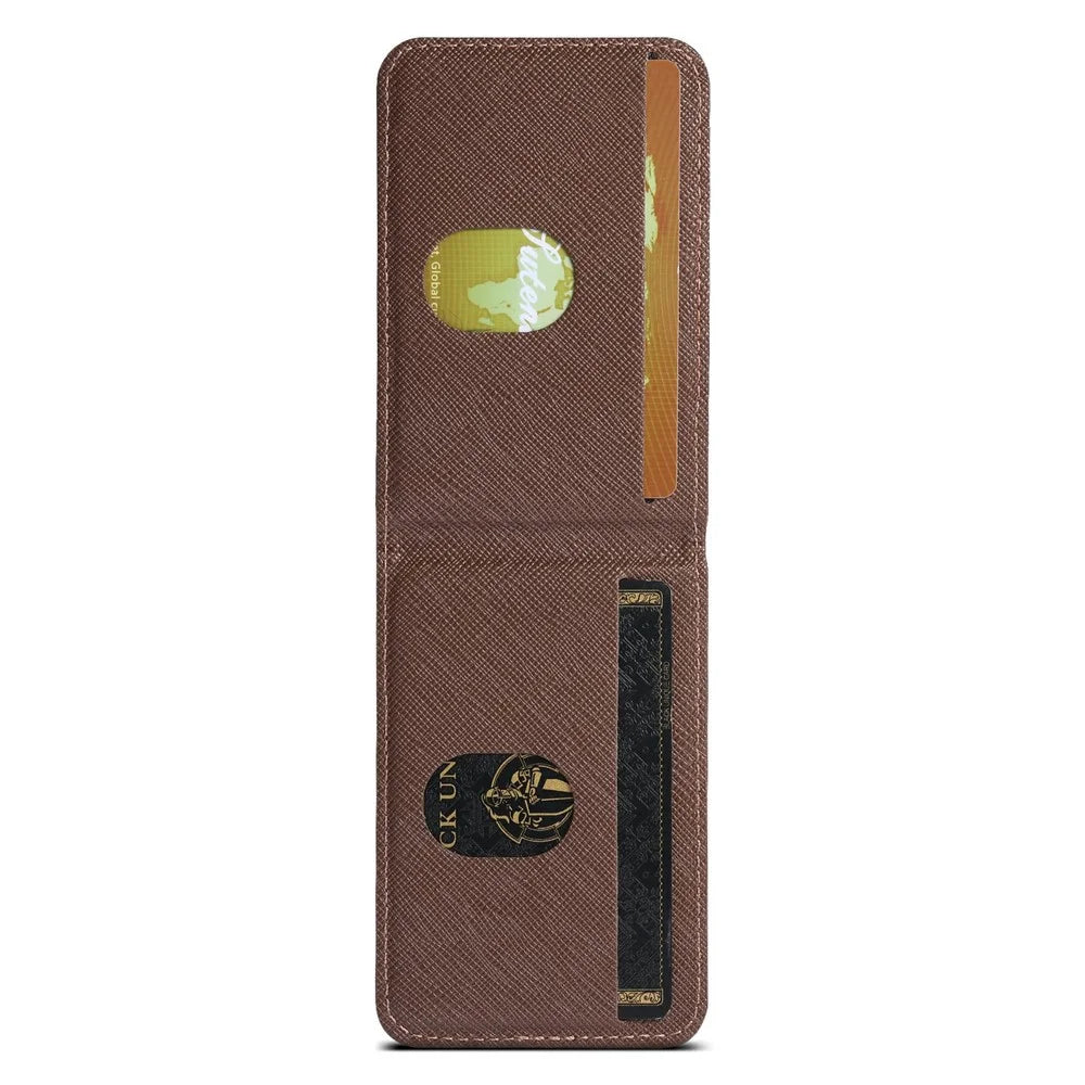 SUTENI H17 For iPhone 17 Magnetic Case Cross Texture Leather Phone Back Cover with Detachable Card Bag - Brown - 3