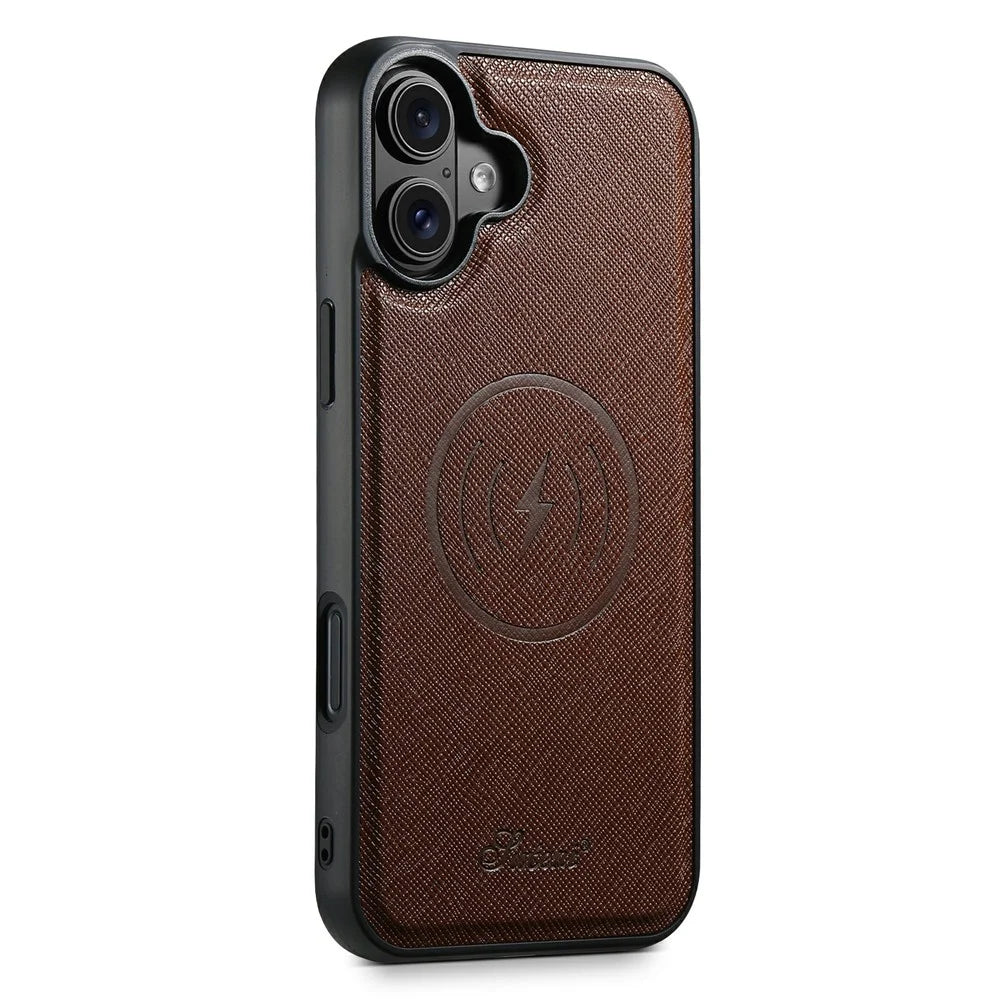 SUTENI H17 For iPhone 17 Magnetic Case Cross Texture Leather Phone Back Cover with Detachable Card Bag - Brown - 6