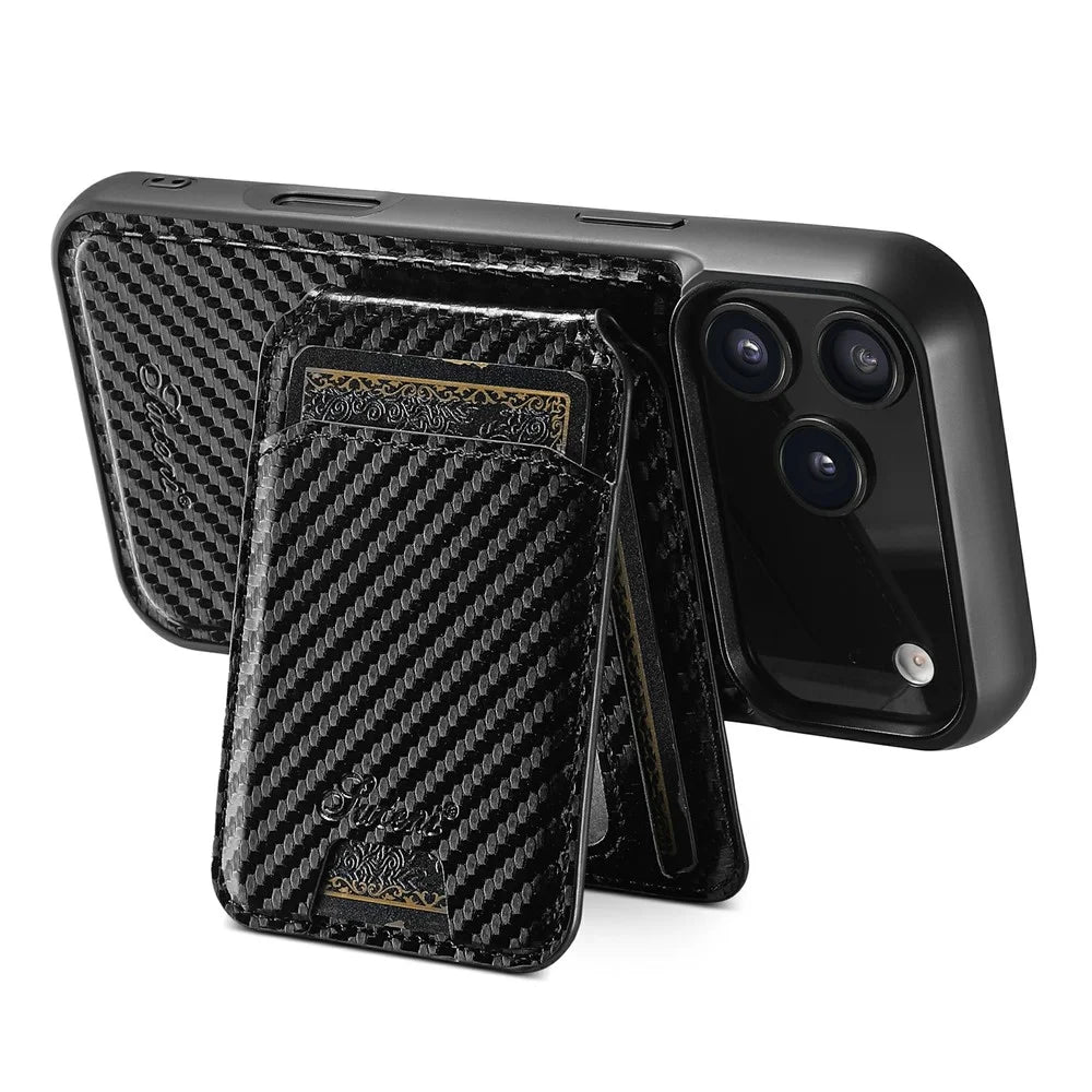 SUTENI H18 For iPhone 17 Pro Max Magnetic Case Carbon Fiber Texture Leather + TPU Cover with Detachable Card Bag - 3