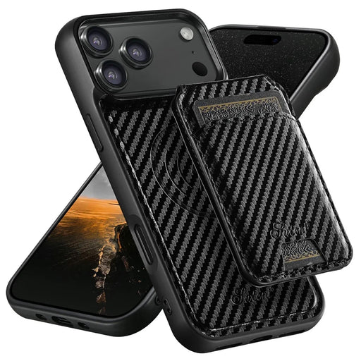 SUTENI H18 For iPhone 17 Pro Magnetic Case Carbon Fiber Texture Leather + TPU Cover with Detachable Card Bag - 1