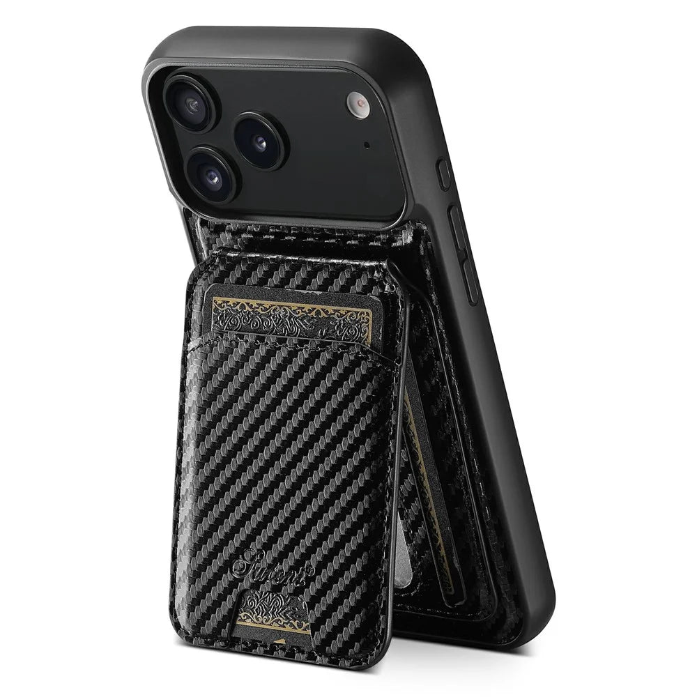 SUTENI H18 For iPhone 17 Pro Magnetic Case Carbon Fiber Texture Leather + TPU Cover with Detachable Card Bag - 2