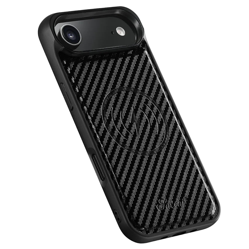 SUTENI H18 For iPhone Air Magnetic Case Carbon Fiber Texture Leather + TPU Cover with Detachable Card Bag - 2