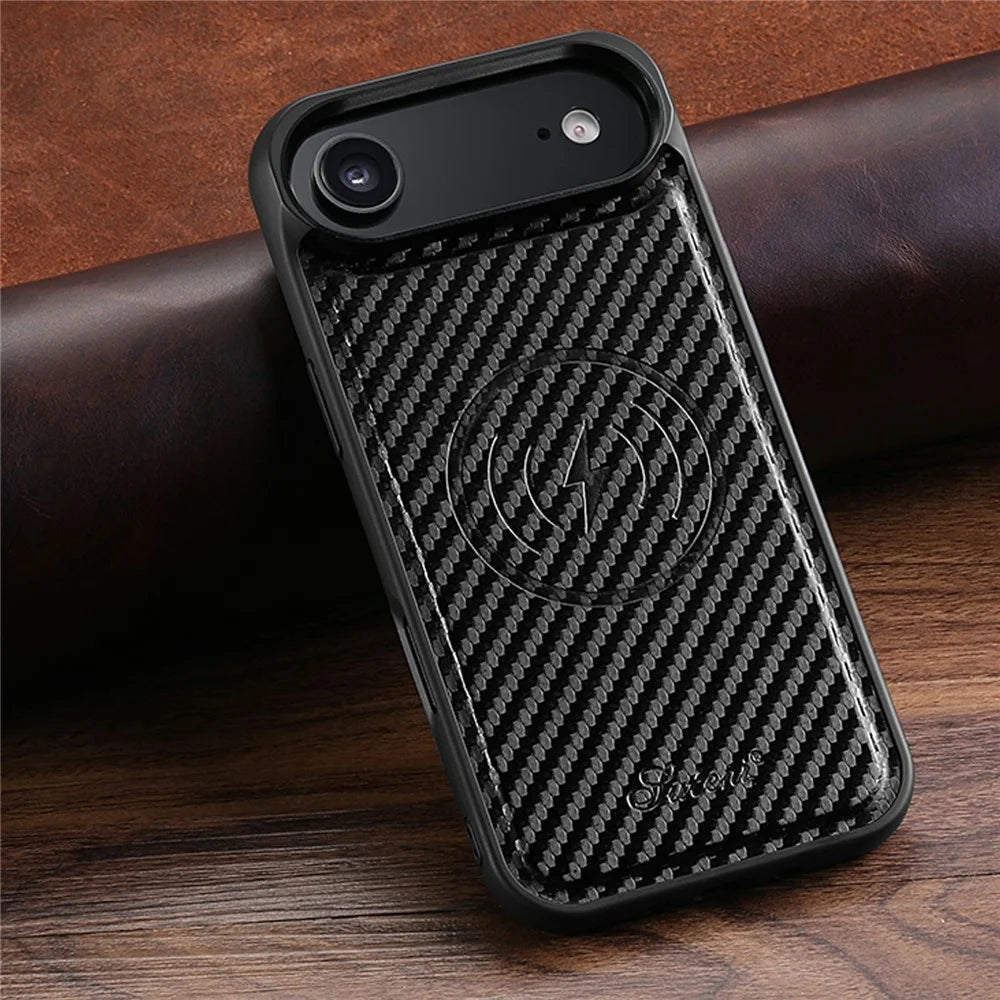 SUTENI H18 For iPhone Air Magnetic Case Carbon Fiber Texture Leather + TPU Cover with Detachable Card Bag - 3