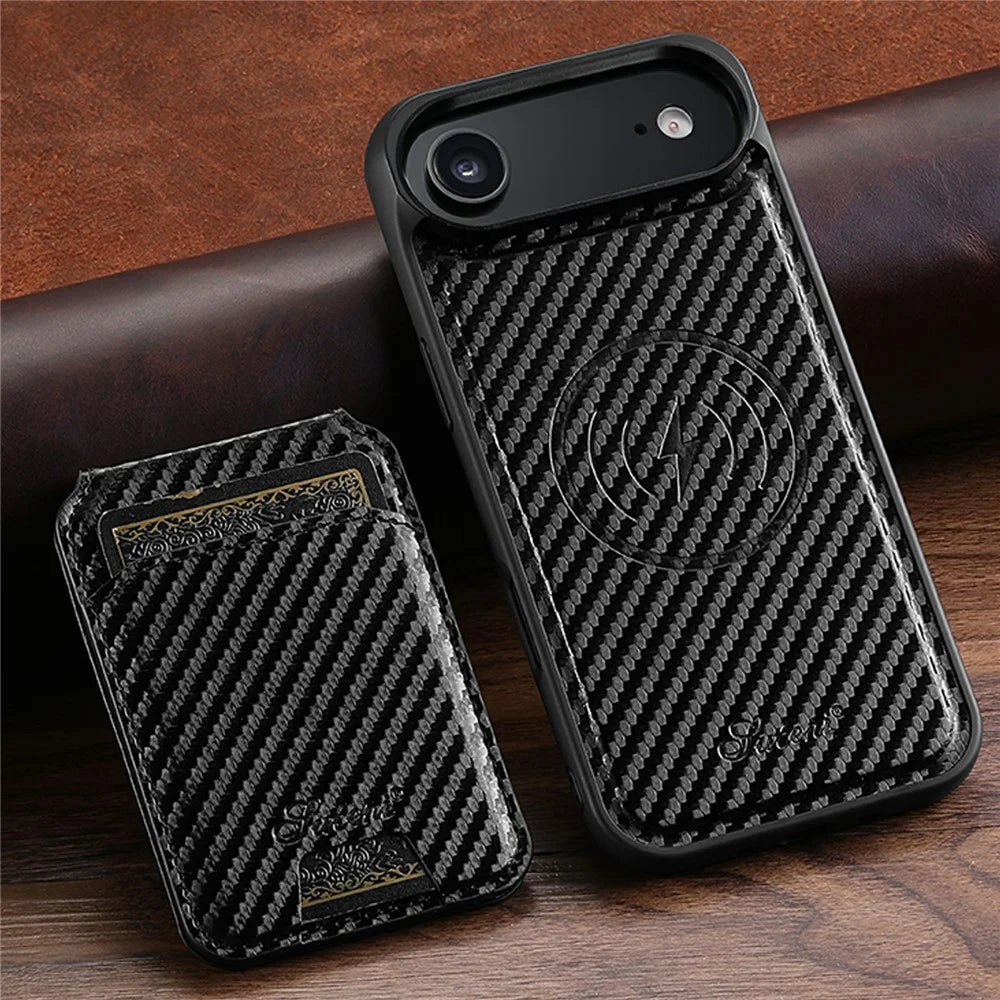 SUTENI H18 For iPhone Air Magnetic Case Carbon Fiber Texture Leather + TPU Cover with Detachable Card Bag - 4