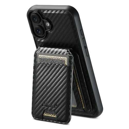 SUTENI H18 For iPhone 17 Magnetic Case Carbon Fiber Texture Leather + TPU Cover with Detachable Card Bag - 1