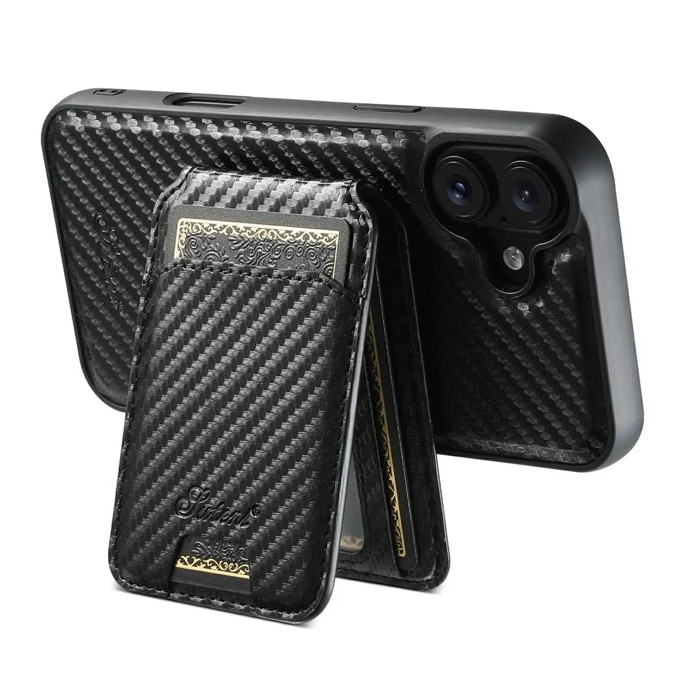 SUTENI H18 For iPhone 17 Magnetic Case Carbon Fiber Texture Leather + TPU Cover with Detachable Card Bag - 2